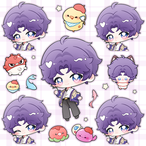 Love and Deepspace Chibi Series – Sticker Pack  Featuring characters from Love and Deepspace including Xavier, Zayne, Rafayel, Sylus, Caleb.