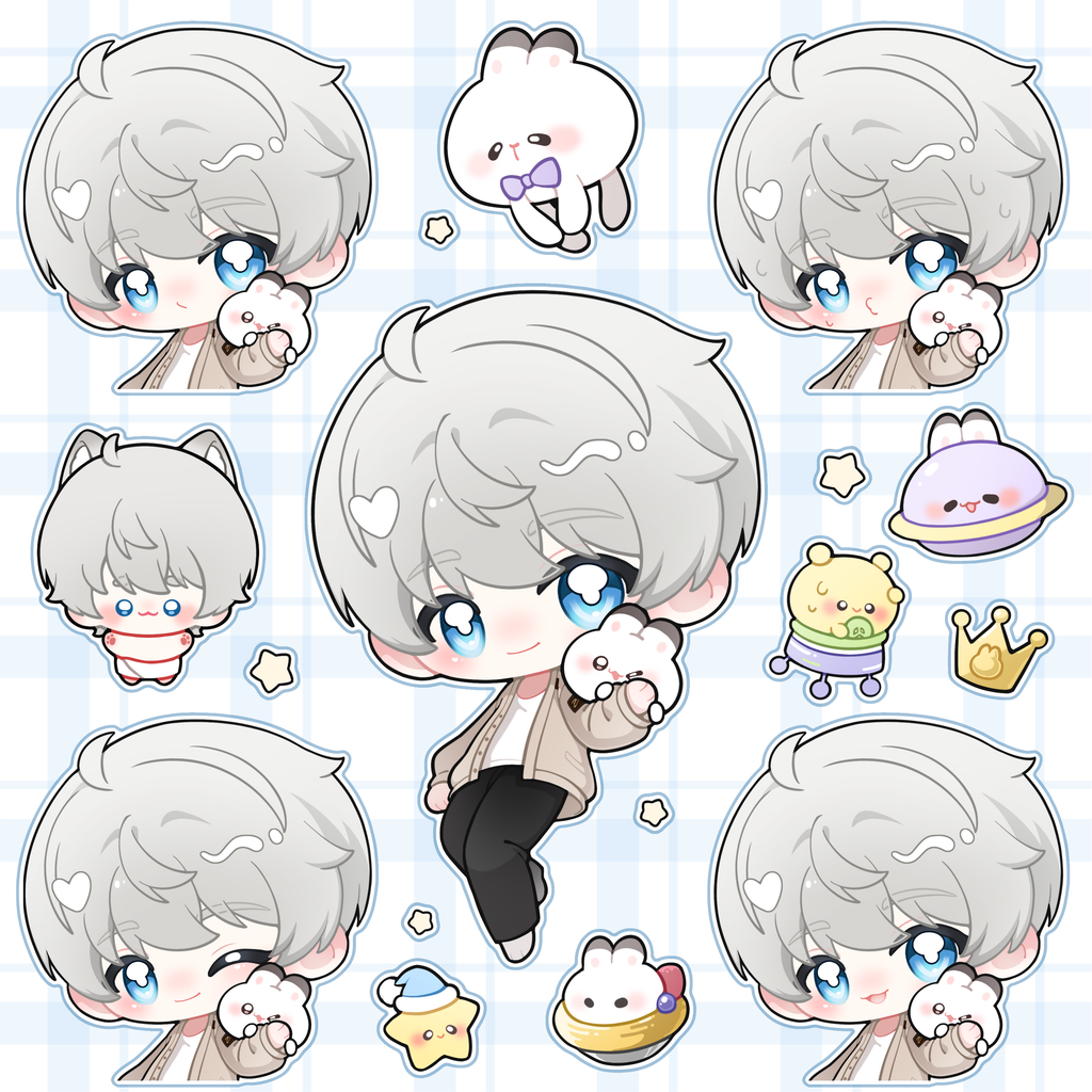 Love and Deepspace Chibi Series – Sticker Pack  Featuring characters from Love and Deepspace including Xavier, Zayne, Rafayel, Sylus, Caleb.